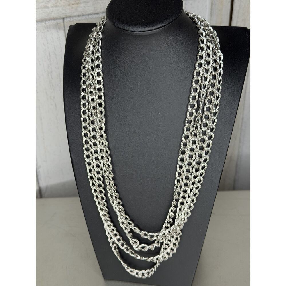 VINTAGE MONET 52" Extra Long Link Chain Silver Necklace Layered - Picture 2 of 3
